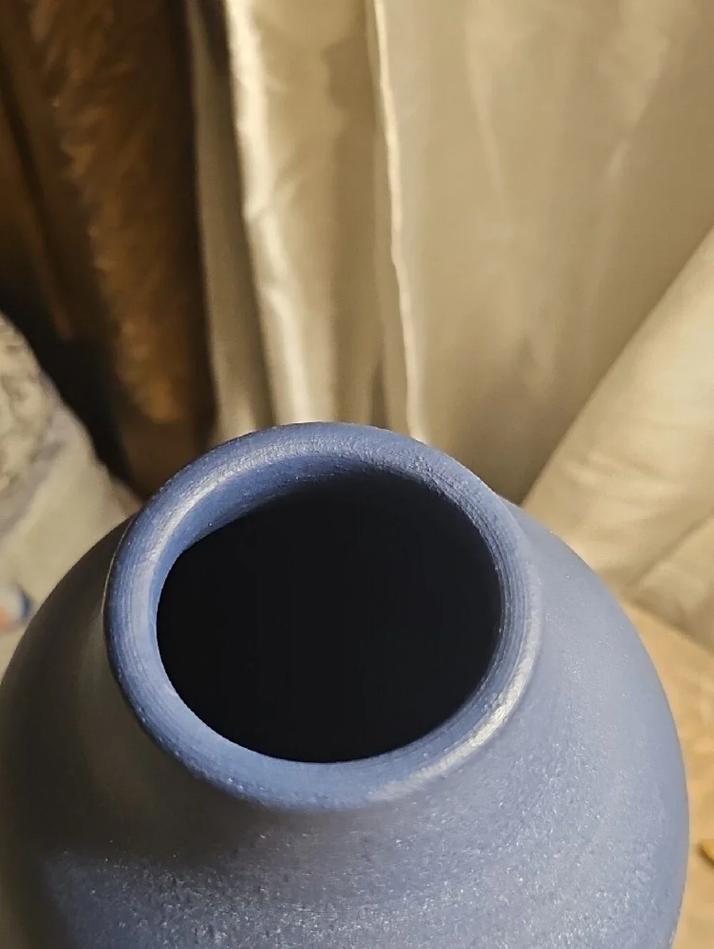 Textured Tribal  Denim Like Blue Ceramic Decorative Vase  New 14